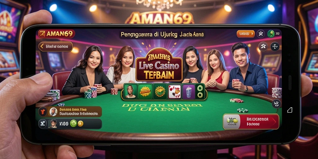 Screenshot gameplay AMAN69 menampilkan dealer langsung dalam aksi di meja permainan.