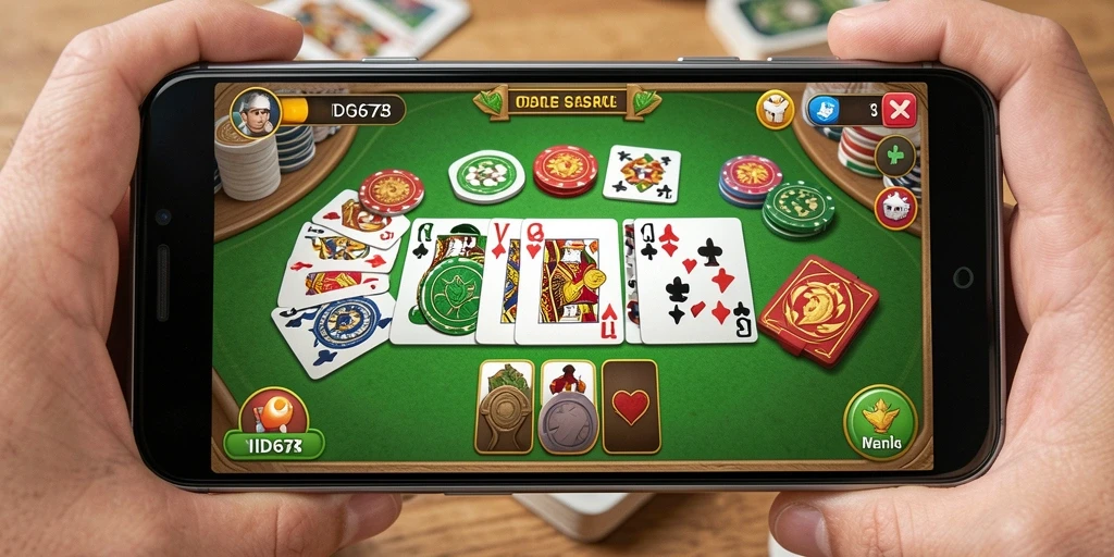 Screenshot permainan Gaple ID678 dengan tampilan kartu yang menarik.