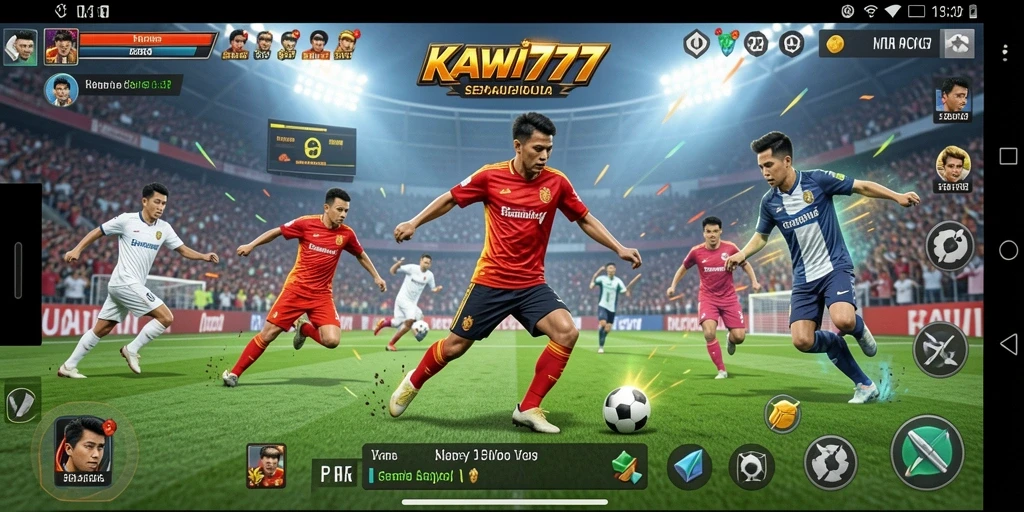 Screenshot KAWI777 menampilkan aksi seru di lapangan sepak bola.