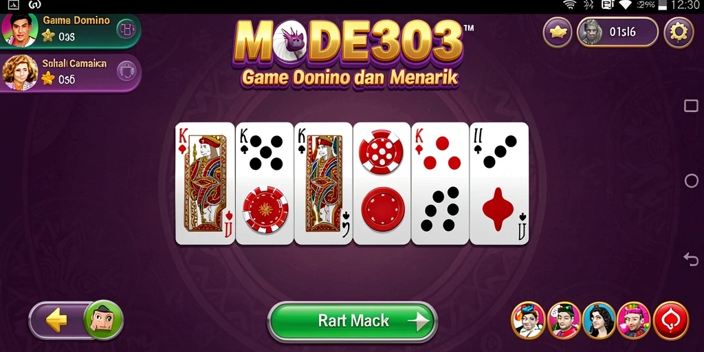 Tampilan screenshot utama MODE303 yang menunjukkan gameplay Domino yang menarik.