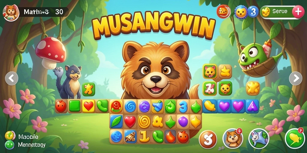 Tampilan gameplay seru dalam game Match-3 MUSANGWIN.