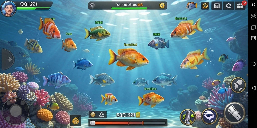 Gameplay seru di QQ1221 saat menangkap ikan.