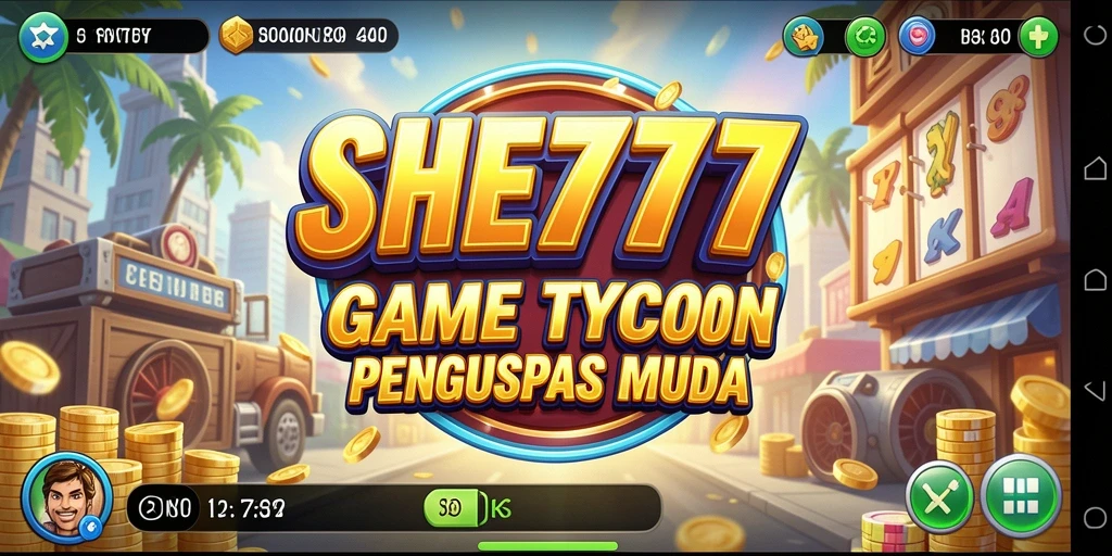 Tampilan gameplay yang menakjubkan dari SHE777, menampilkan pembangunan empire bisnis.