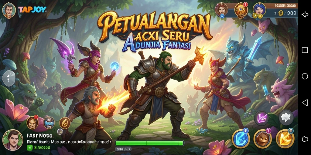 Screenshot gameplay TAPJOY menampilkan pertempuran seru di dunia fantasi.